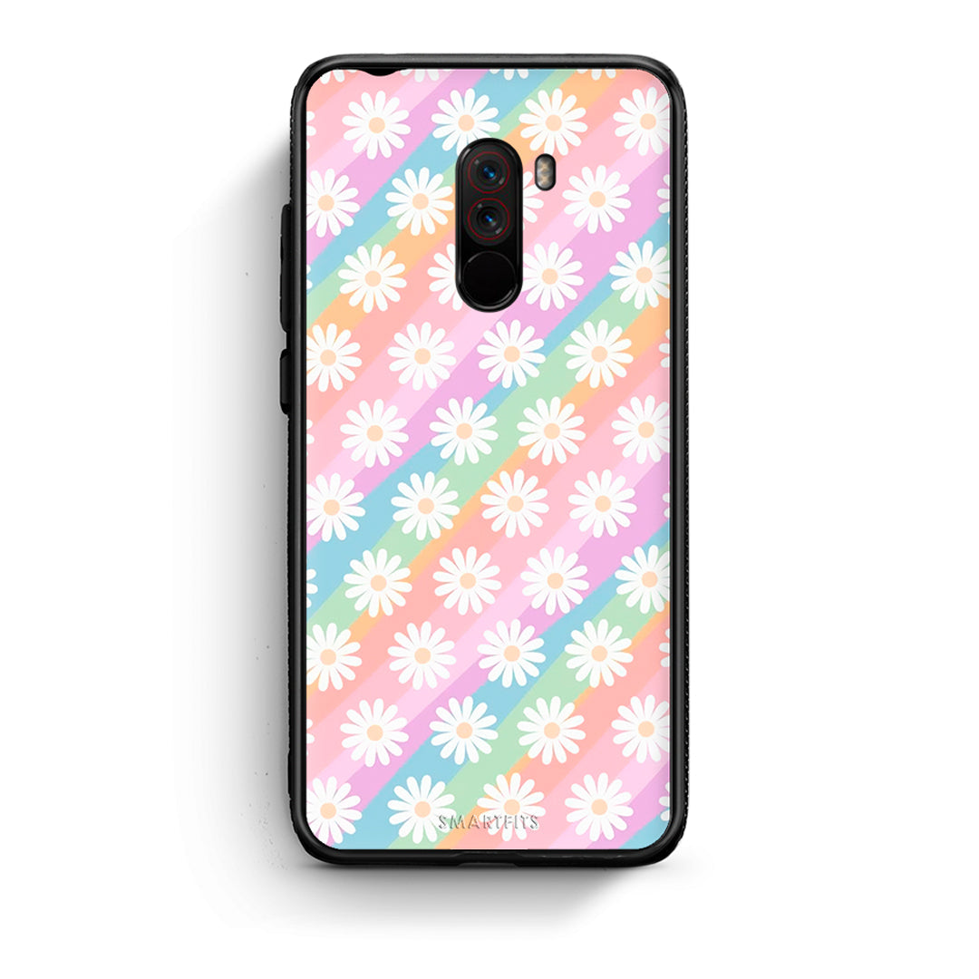 Xiaomi Pocophone F1 White Daisies θήκη από τη Smartfits με σχέδιο στο πίσω μέρος και μαύρο περίβλημα | Smartphone case with colorful back and black bezels by Smartfits