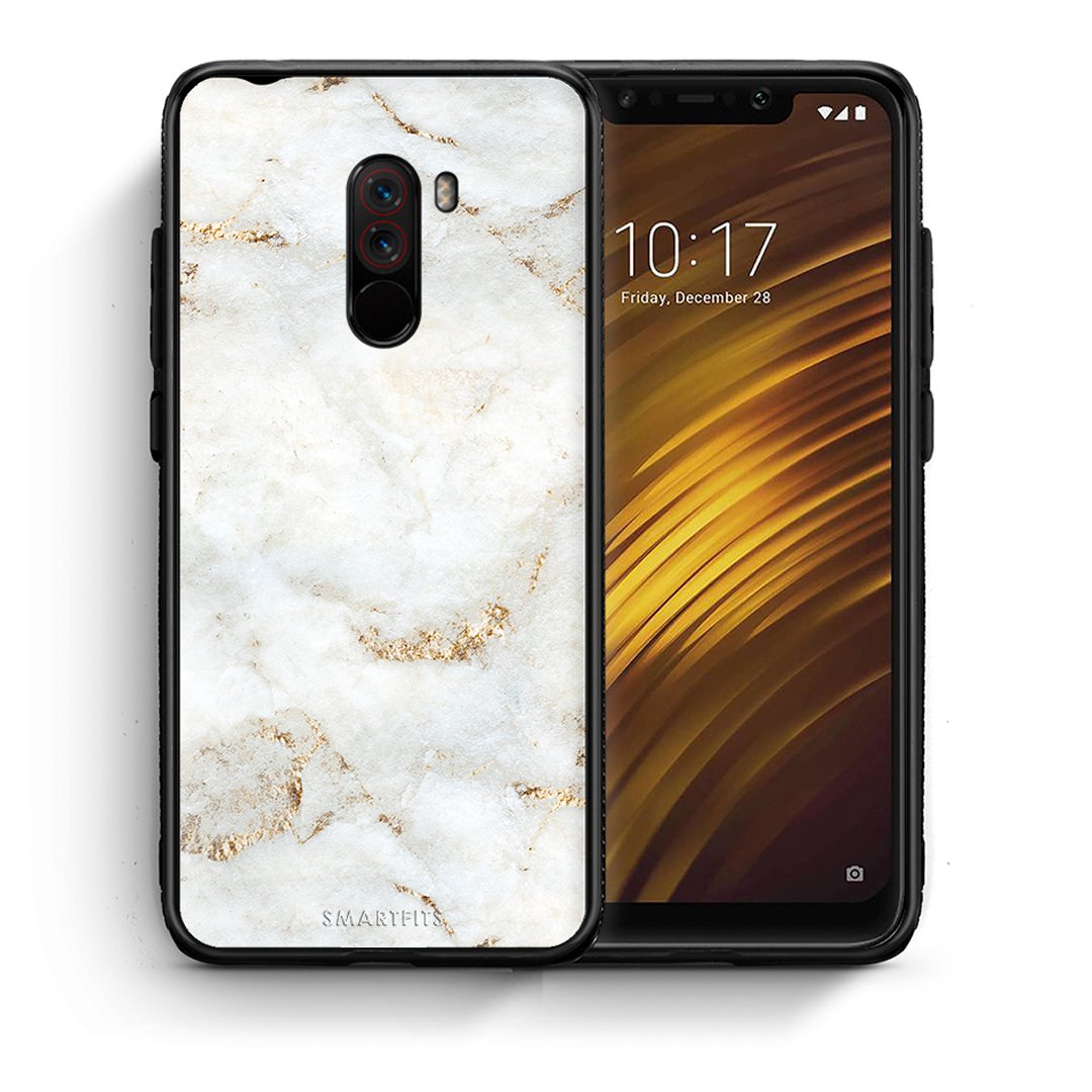 Θήκη Xiaomi Pocophone F1 White Gold Marble από τη Smartfits με σχέδιο στο πίσω μέρος και μαύρο περίβλημα | Xiaomi Pocophone F1 White Gold Marble case with colorful back and black bezels