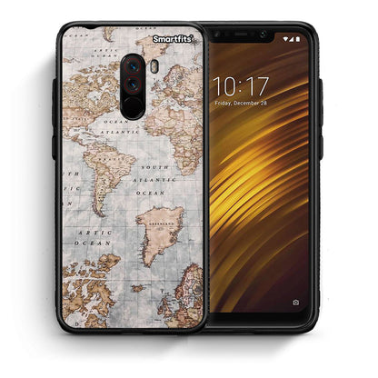 Θήκη Xiaomi Pocophone F1 World Map από τη Smartfits με σχέδιο στο πίσω μέρος και μαύρο περίβλημα | Xiaomi Pocophone F1 World Map case with colorful back and black bezels