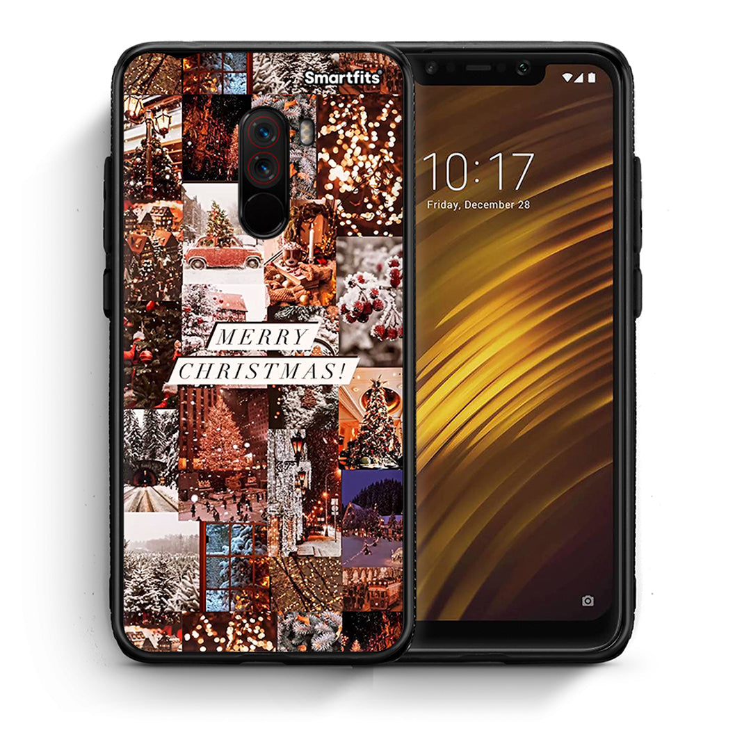 Θήκη Xiaomi Pocophone F1 Xmas Collage από τη Smartfits με σχέδιο στο πίσω μέρος και μαύρο περίβλημα | Xiaomi Pocophone F1 Xmas Collage case with colorful back and black bezels