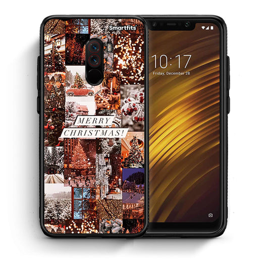 Θήκη Xiaomi Pocophone F1 Xmas Collage από τη Smartfits με σχέδιο στο πίσω μέρος και μαύρο περίβλημα | Xiaomi Pocophone F1 Xmas Collage case with colorful back and black bezels