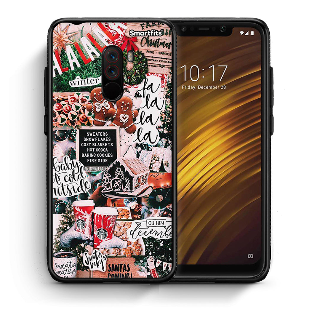 Θήκη Xiaomi Pocophone F1 Xmas Habbits από τη Smartfits με σχέδιο στο πίσω μέρος και μαύρο περίβλημα | Xiaomi Pocophone F1 Xmas Habbits case with colorful back and black bezels