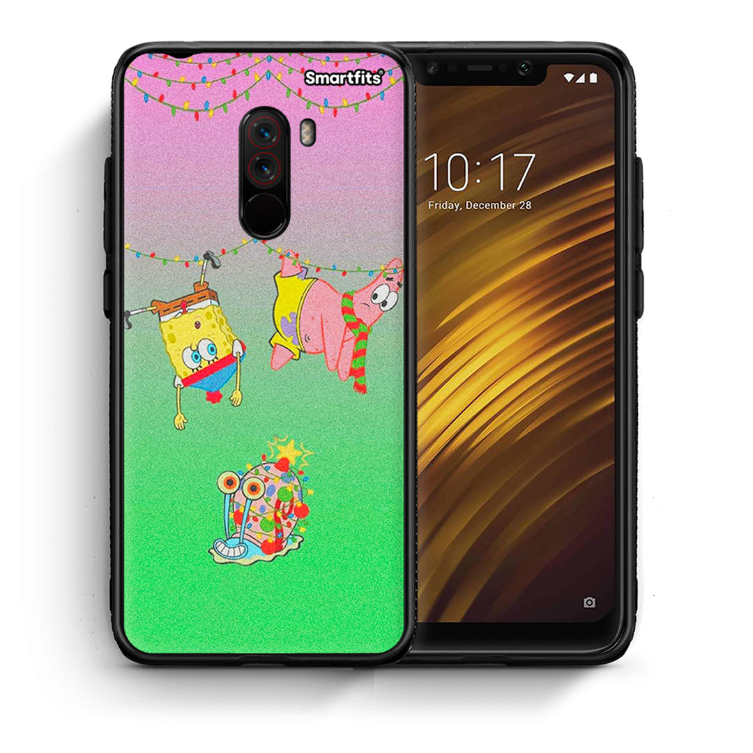 Θήκη Xiaomi Pocophone F1 Xmas Lights από τη Smartfits με σχέδιο στο πίσω μέρος και μαύρο περίβλημα | Xiaomi Pocophone F1 Xmas Lights case with colorful back and black bezels