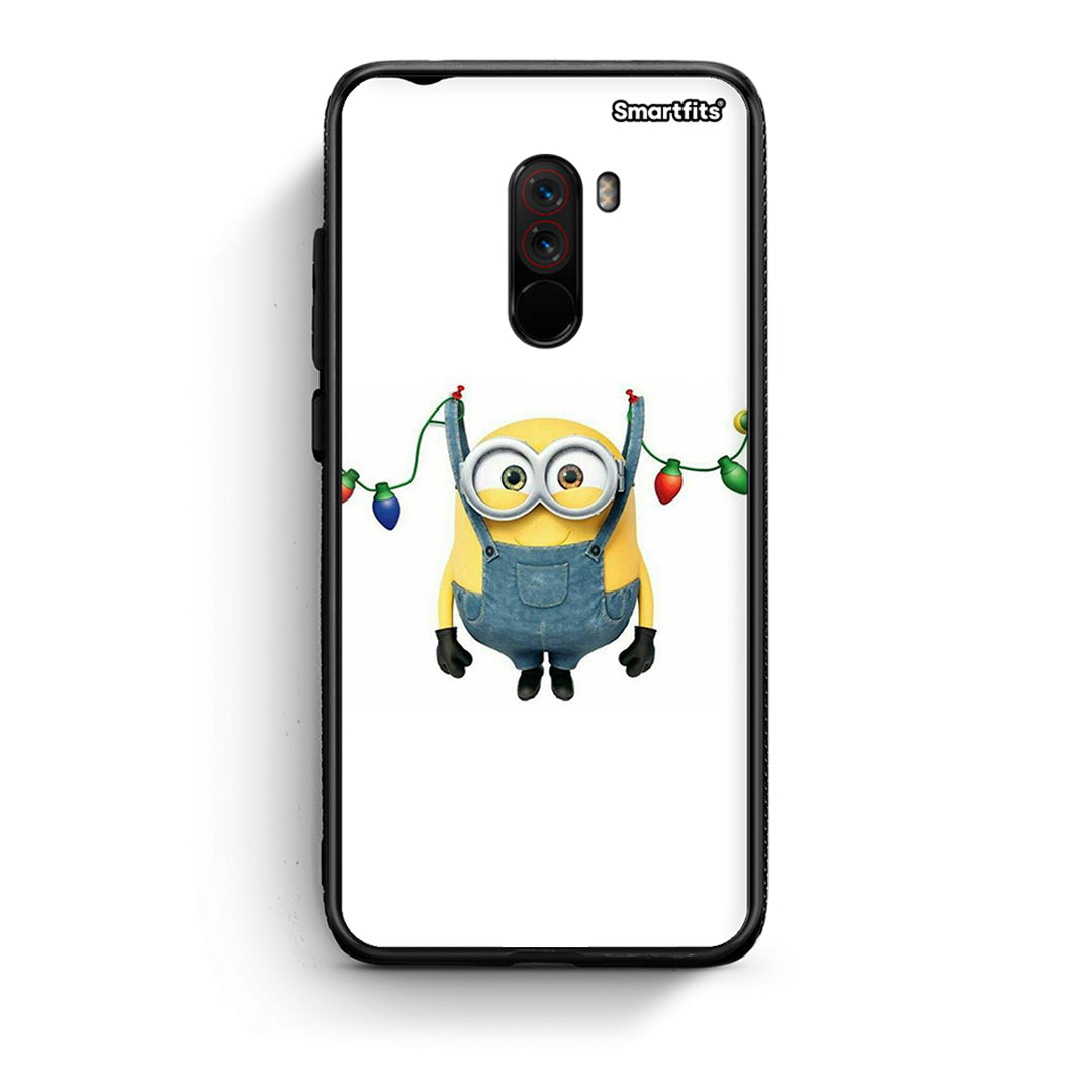 Xiaomi Pocophone F1 Xmas Minion Lights θήκη από τη Smartfits με σχέδιο στο πίσω μέρος και μαύρο περίβλημα | Smartphone case with colorful back and black bezels by Smartfits