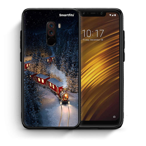 Θήκη Xiaomi Pocophone F1 Xmas Train από τη Smartfits με σχέδιο στο πίσω μέρος και μαύρο περίβλημα | Xiaomi Pocophone F1 Xmas Train case with colorful back and black bezels