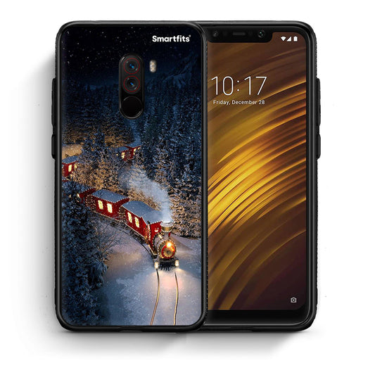 Θήκη Xiaomi Pocophone F1 Xmas Train από τη Smartfits με σχέδιο στο πίσω μέρος και μαύρο περίβλημα | Xiaomi Pocophone F1 Xmas Train case with colorful back and black bezels