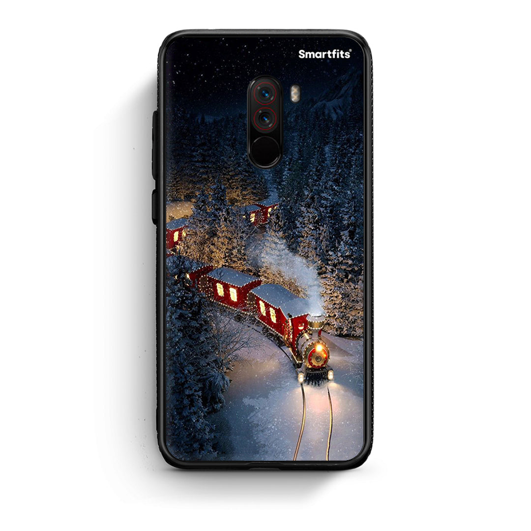 Xiaomi Pocophone F1 Xmas Train θήκη από τη Smartfits με σχέδιο στο πίσω μέρος και μαύρο περίβλημα | Smartphone case with colorful back and black bezels by Smartfits