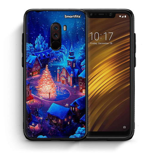 Θήκη Xiaomi Pocophone F1 Xmas Village από τη Smartfits με σχέδιο στο πίσω μέρος και μαύρο περίβλημα | Xiaomi Pocophone F1 Xmas Village case with colorful back and black bezels