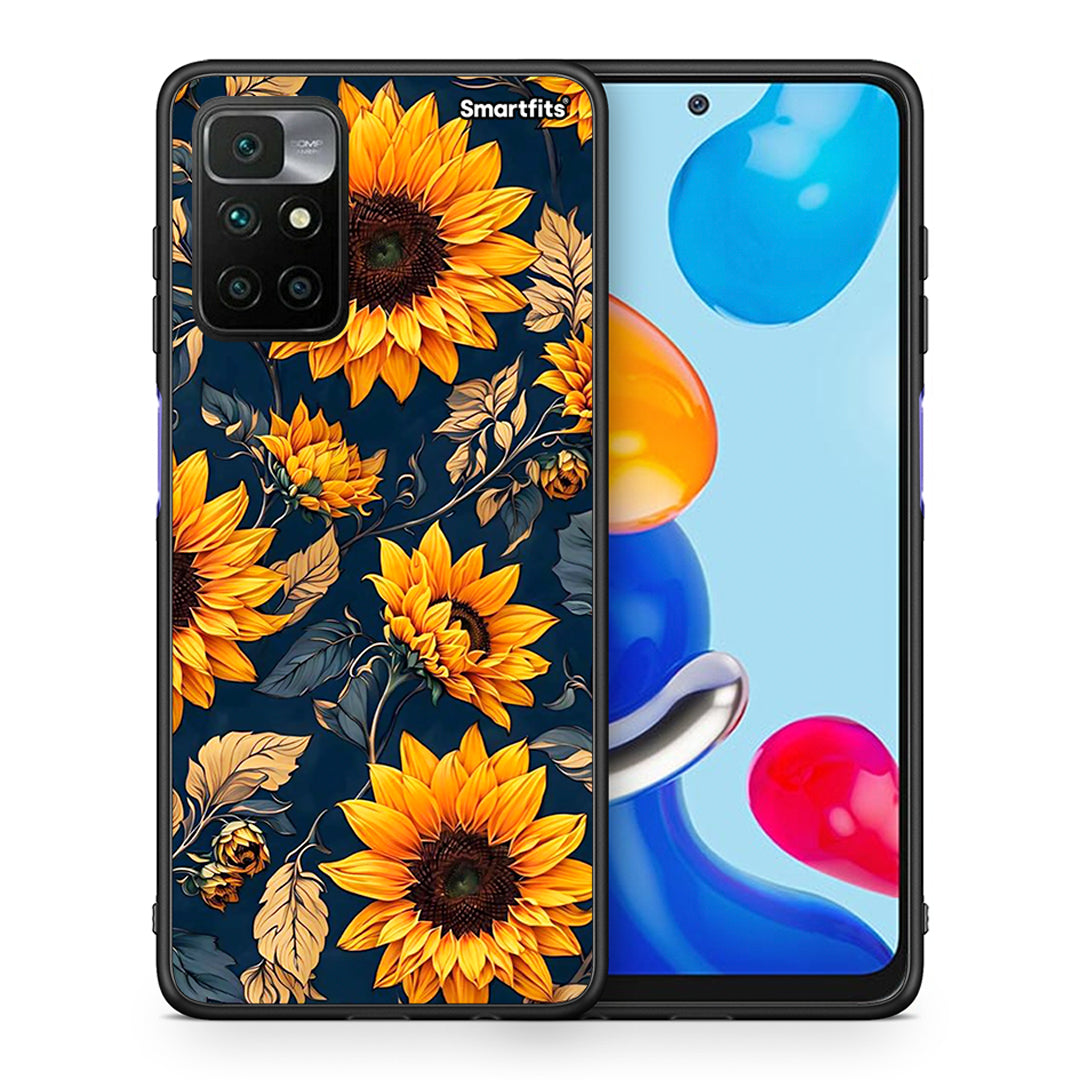 Θήκη Xiaomi Redmi 10 / Redmi Note 11 4G Autumn Sunflowers από τη Smartfits με σχέδιο στο πίσω μέρος και μαύρο περίβλημα | Xiaomi Redmi 10 / Redmi Note 11 4G Autumn Sunflowers case with colorful back and black bezels