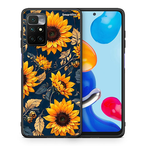 Θήκη Xiaomi Redmi 10 / Redmi Note 11 4G Autumn Sunflowers από τη Smartfits με σχέδιο στο πίσω μέρος και μαύρο περίβλημα | Xiaomi Redmi 10 / Redmi Note 11 4G Autumn Sunflowers case with colorful back and black bezels