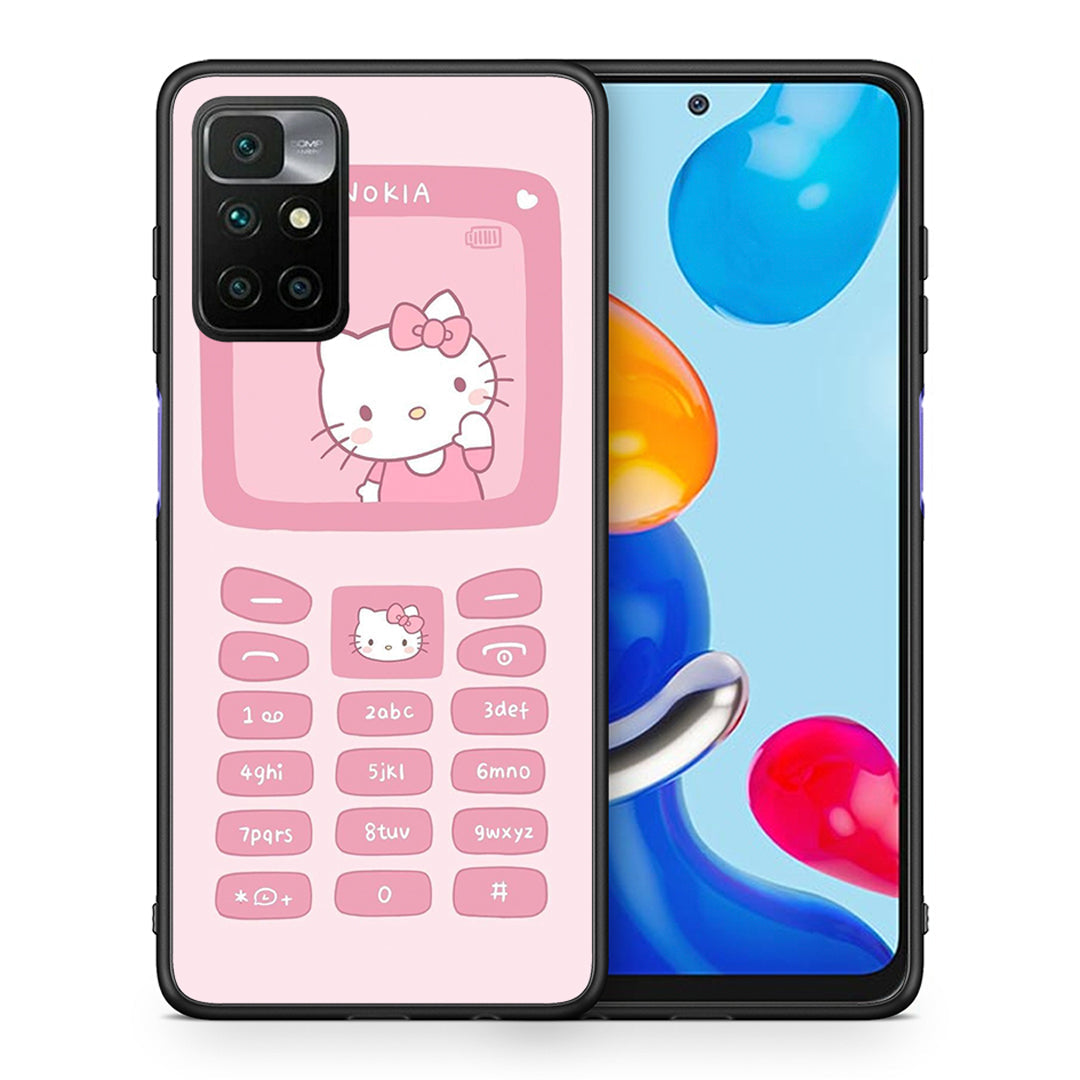 Θήκη Αγίου Βαλεντίνου Xiaomi Redmi 10 / Redmi Note 11 4G Hello Kitten από τη Smartfits με σχέδιο στο πίσω μέρος και μαύρο περίβλημα | Xiaomi Redmi 10 / Redmi Note 11 4G Hello Kitten case with colorful back and black bezels