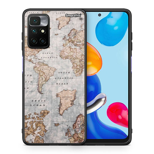 Θήκη Xiaomi Redmi 10 / Redmi Note 11 4G World Map από τη Smartfits με σχέδιο στο πίσω μέρος και μαύρο περίβλημα | Xiaomi Redmi 10 / Redmi Note 11 4G World Map case with colorful back and black bezels