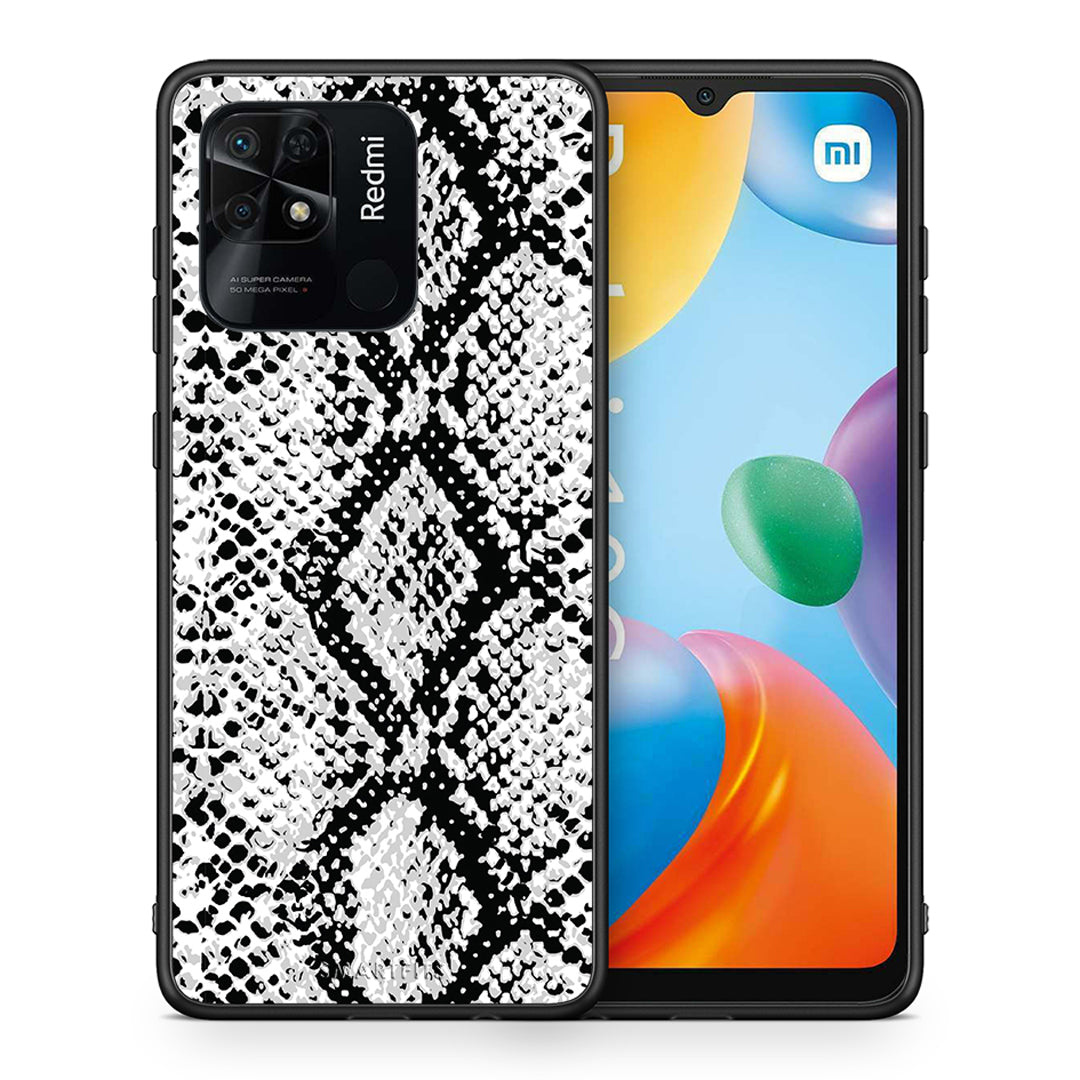 Θήκη Xiaomi Redmi 10C White Snake Animal από τη Smartfits με σχέδιο στο πίσω μέρος και μαύρο περίβλημα | Xiaomi Redmi 10C White Snake Animal case with colorful back and black bezels