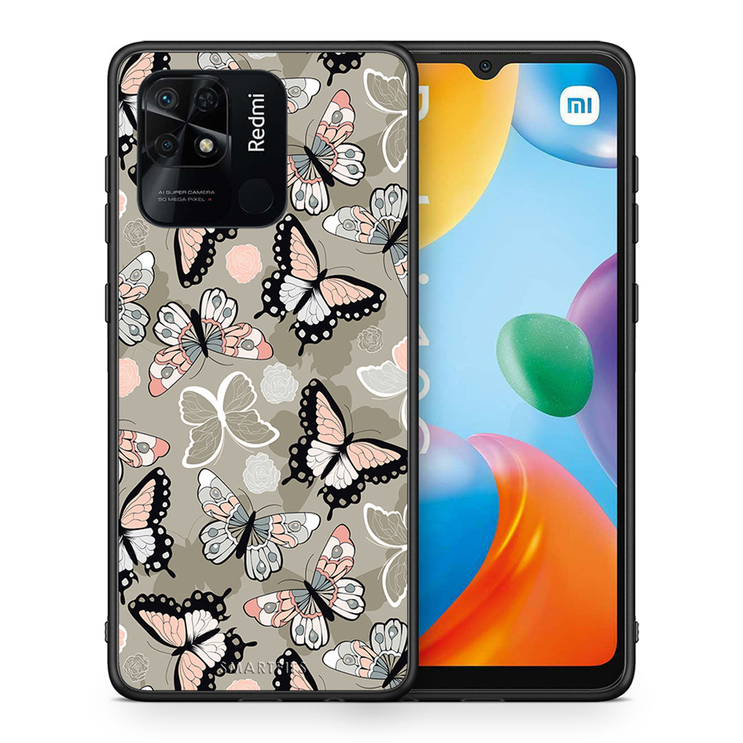 Θήκη Xiaomi Redmi 10C Butterflies Boho από τη Smartfits με σχέδιο στο πίσω μέρος και μαύρο περίβλημα | Xiaomi Redmi 10C Butterflies Boho case with colorful back and black bezels