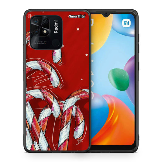 Θήκη Xiaomi Redmi 10C Candy Cane από τη Smartfits με σχέδιο στο πίσω μέρος και μαύρο περίβλημα | Xiaomi Redmi 10C Candy Cane case with colorful back and black bezels