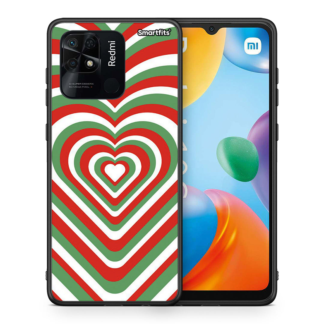 Θήκη Xiaomi Redmi 10C Christmas Hearts από τη Smartfits με σχέδιο στο πίσω μέρος και μαύρο περίβλημα | Xiaomi Redmi 10C Christmas Hearts case with colorful back and black bezels