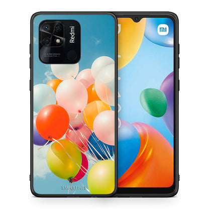 Θήκη Xiaomi Redmi 10C Colorful Balloons από τη Smartfits με σχέδιο στο πίσω μέρος και μαύρο περίβλημα | Xiaomi Redmi 10C Colorful Balloons case with colorful back and black bezels