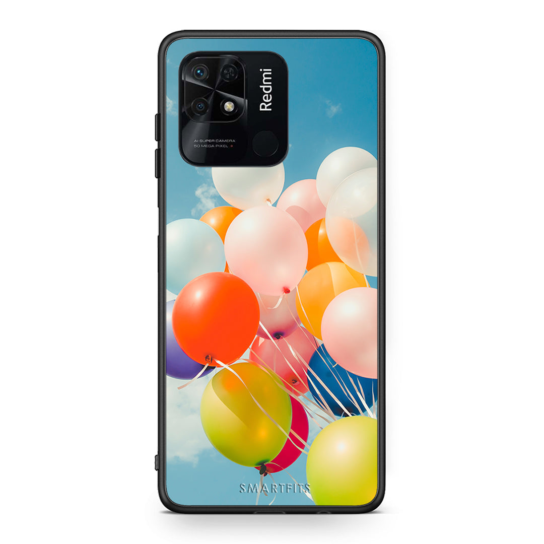 Xiaomi Redmi 10C Colorful Balloons θήκη από τη Smartfits με σχέδιο στο πίσω μέρος και μαύρο περίβλημα | Smartphone case with colorful back and black bezels by Smartfits