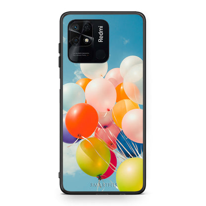 Xiaomi Redmi 10C Colorful Balloons θήκη από τη Smartfits με σχέδιο στο πίσω μέρος και μαύρο περίβλημα | Smartphone case with colorful back and black bezels by Smartfits