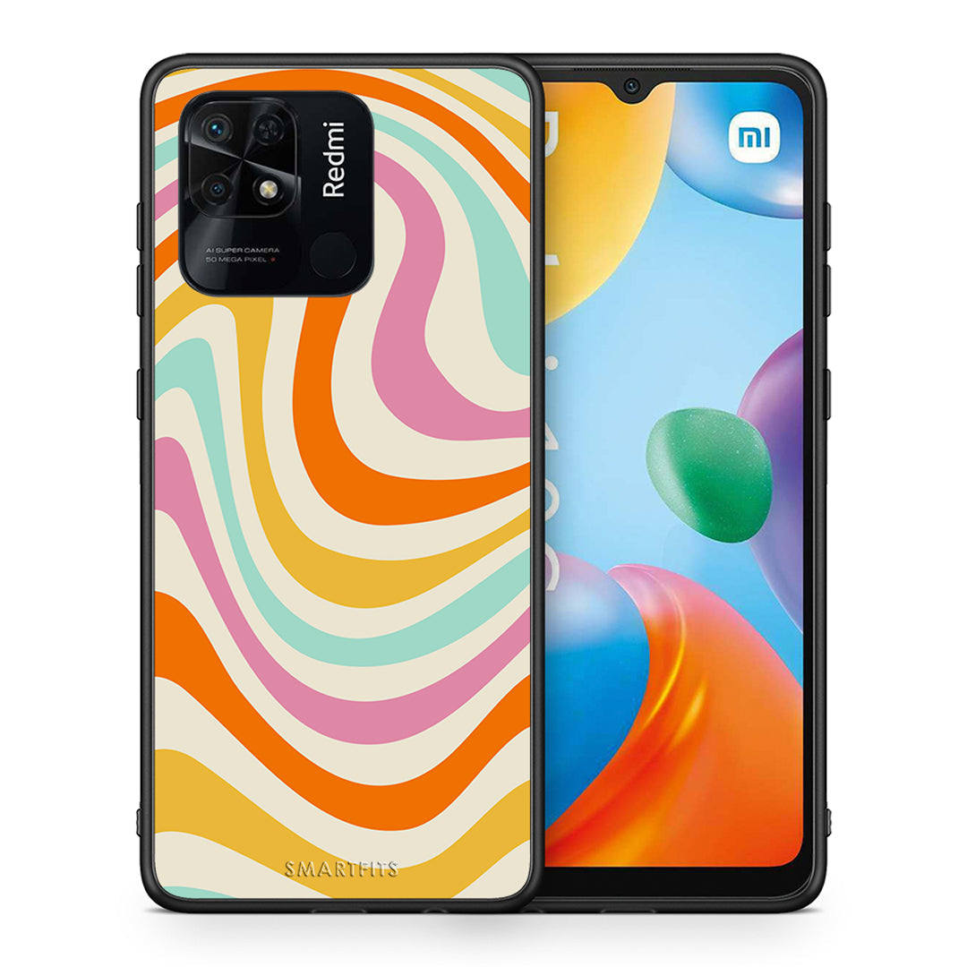 Θήκη Xiaomi Redmi 10C Colourful Waves από τη Smartfits με σχέδιο στο πίσω μέρος και μαύρο περίβλημα | Xiaomi Redmi 10C Colourful Waves case with colorful back and black bezels