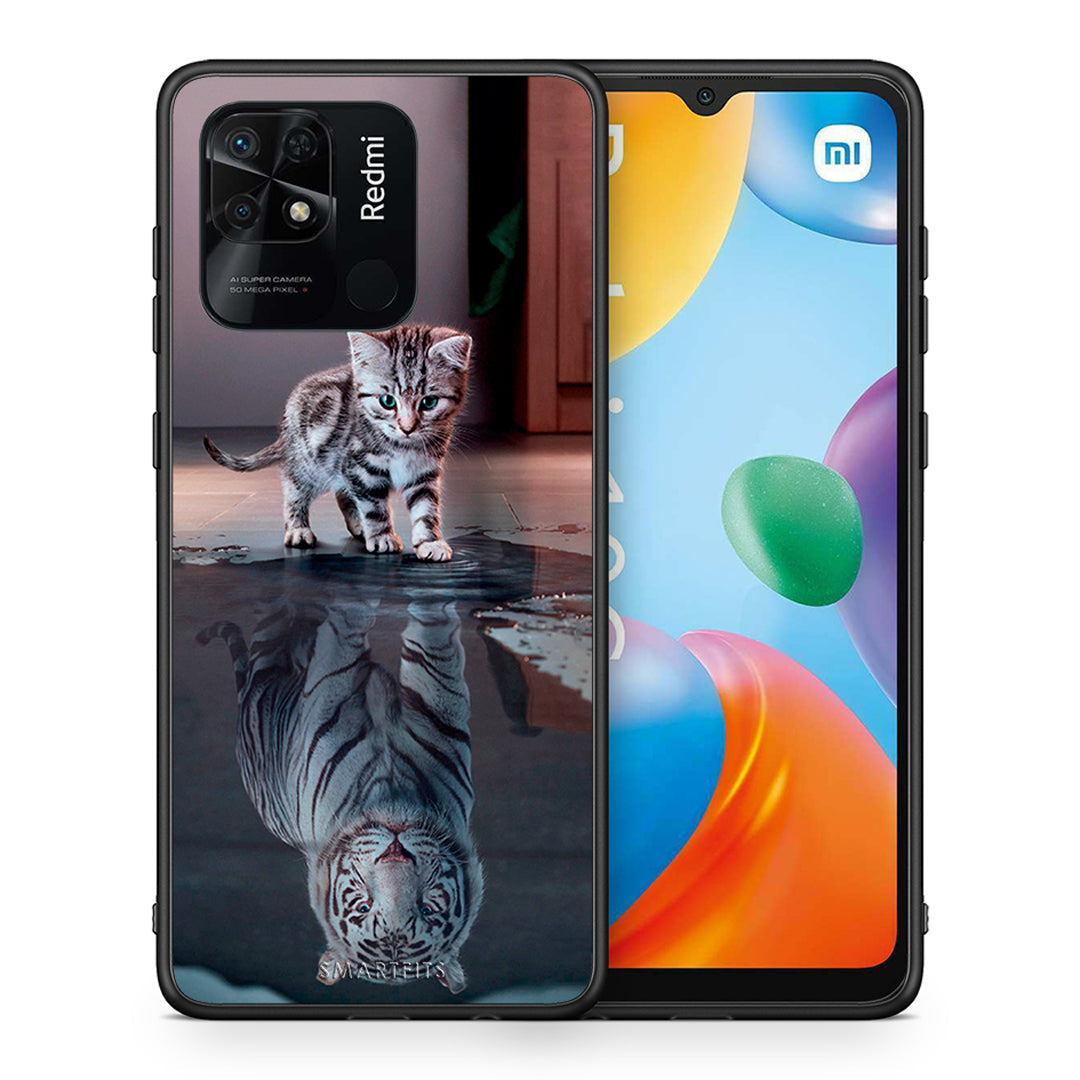 Θήκη Xiaomi Redmi 10C Tiger Cute από τη Smartfits με σχέδιο στο πίσω μέρος και μαύρο περίβλημα | Xiaomi Redmi 10C Tiger Cute case with colorful back and black bezels