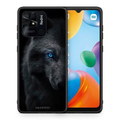 Θήκη Xiaomi Redmi 10C Dark Wolf από τη Smartfits με σχέδιο στο πίσω μέρος και μαύρο περίβλημα | Xiaomi Redmi 10C Dark Wolf case with colorful back and black bezels