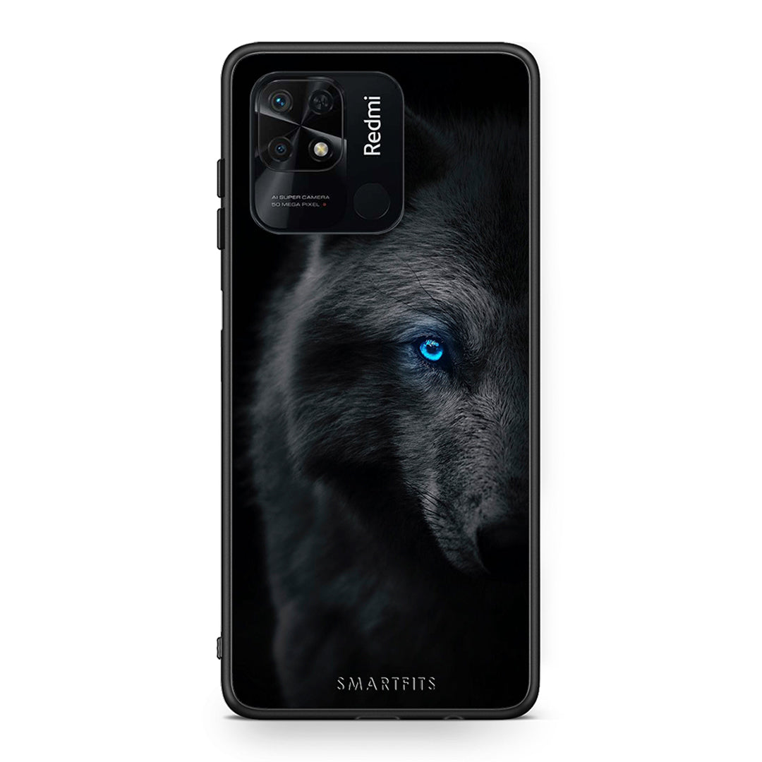 Xiaomi Redmi 10C Dark Wolf θήκη από τη Smartfits με σχέδιο στο πίσω μέρος και μαύρο περίβλημα | Smartphone case with colorful back and black bezels by Smartfits