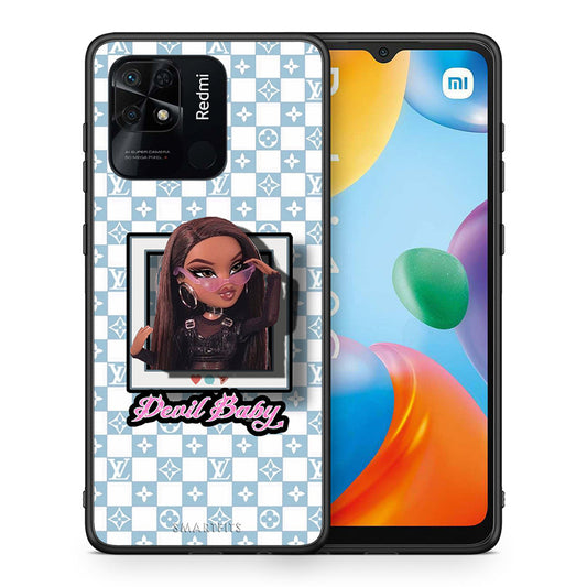 Θήκη Αγίου Βαλεντίνου Xiaomi Redmi 10C Devil Baby από τη Smartfits με σχέδιο στο πίσω μέρος και μαύρο περίβλημα | Xiaomi Redmi 10C Devil Baby case with colorful back and black bezels