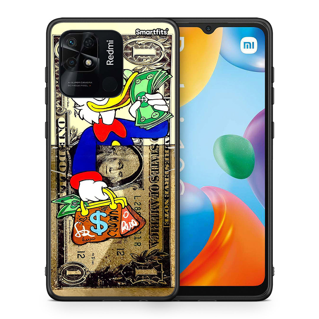 Θήκη Xiaomi Redmi 10C Duck Money από τη Smartfits με σχέδιο στο πίσω μέρος και μαύρο περίβλημα | Xiaomi Redmi 10C Duck Money case with colorful back and black bezels