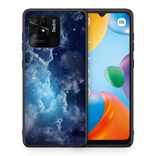 Θήκη Xiaomi Redmi 10C Blue Sky Galaxy από τη Smartfits με σχέδιο στο πίσω μέρος και μαύρο περίβλημα | Xiaomi Redmi 10C Blue Sky Galaxy case with colorful back and black bezels