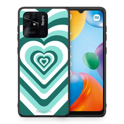 Θήκη Xiaomi Redmi 10C Green Hearts από τη Smartfits με σχέδιο στο πίσω μέρος και μαύρο περίβλημα | Xiaomi Redmi 10C Green Hearts case with colorful back and black bezels