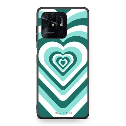 Xiaomi Redmi 10C Green Hearts θήκη από τη Smartfits με σχέδιο στο πίσω μέρος και μαύρο περίβλημα | Smartphone case with colorful back and black bezels by Smartfits