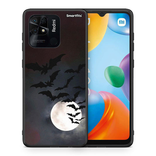 Θήκη Xiaomi Redmi 10C Halloween Bat Night από τη Smartfits με σχέδιο στο πίσω μέρος και μαύρο περίβλημα | Xiaomi Redmi 10C Halloween Bat Night case with colorful back and black bezels