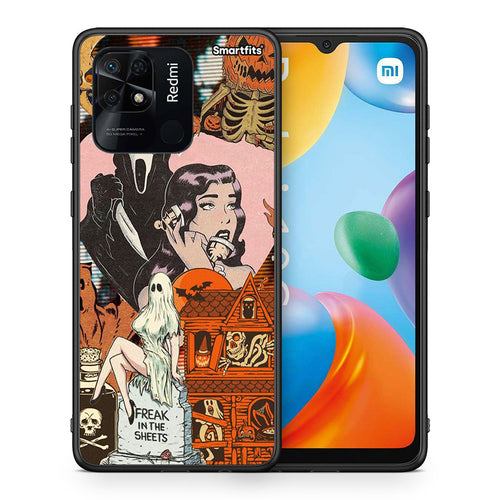 Θήκη Xiaomi Redmi 10C Halloween Collage από τη Smartfits με σχέδιο στο πίσω μέρος και μαύρο περίβλημα | Xiaomi Redmi 10C Halloween Collage case with colorful back and black bezels