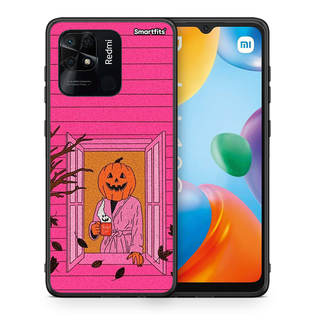 Θήκη Xiaomi Redmi 10C Halloween Pumpkin Lady από τη Smartfits με σχέδιο στο πίσω μέρος και μαύρο περίβλημα | Xiaomi Redmi 10C Halloween Pumpkin Lady case with colorful back and black bezels