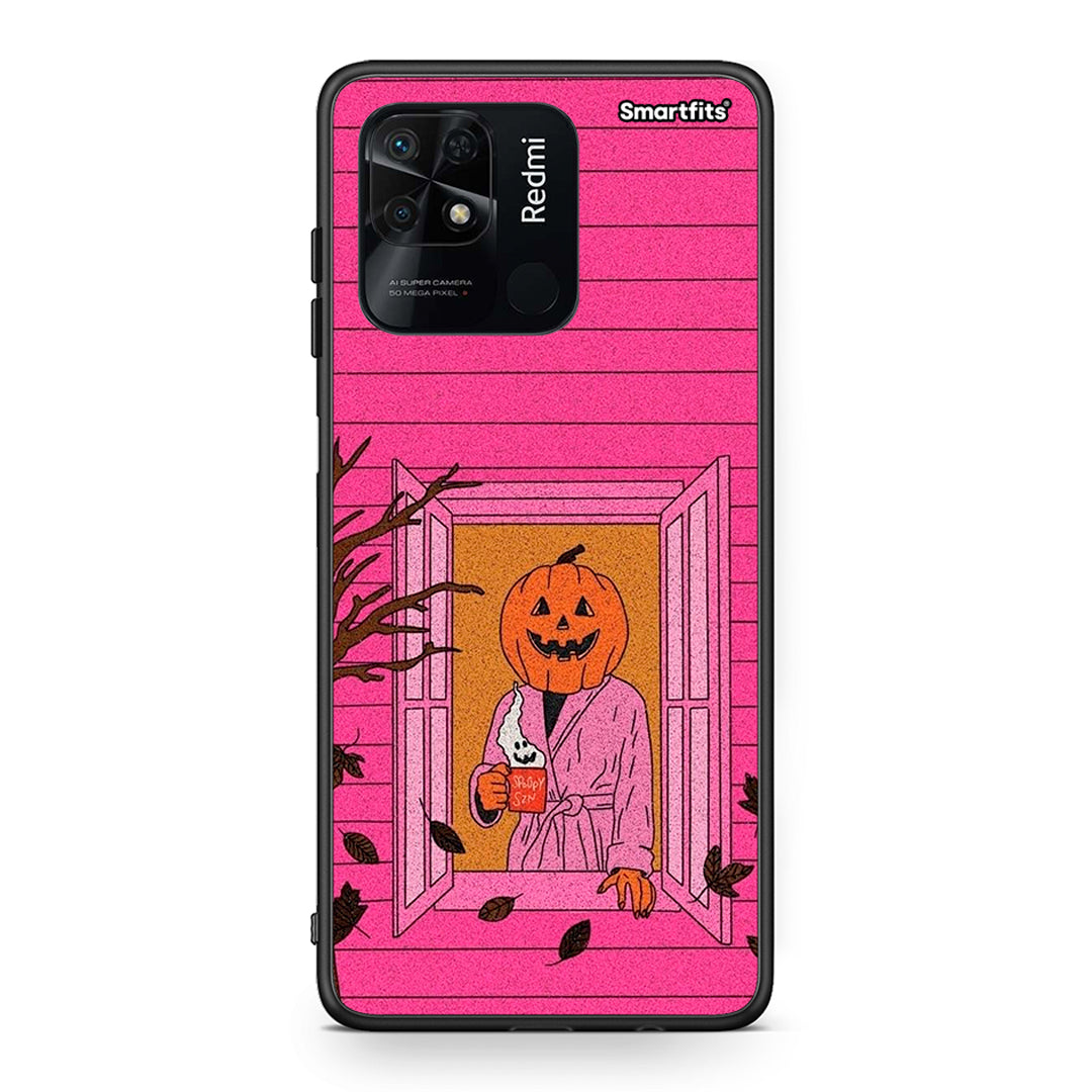 Xiaomi Redmi 10C Halloween Pumpkin Lady Θήκη από τη Smartfits με σχέδιο στο πίσω μέρος και μαύρο περίβλημα | Smartphone case with colorful back and black bezels by Smartfits