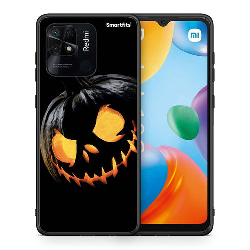 Θήκη Xiaomi Redmi 10C Halloween Scary Pumpkin από τη Smartfits με σχέδιο στο πίσω μέρος και μαύρο περίβλημα | Xiaomi Redmi 10C Halloween Scary Pumpkin case with colorful back and black bezels