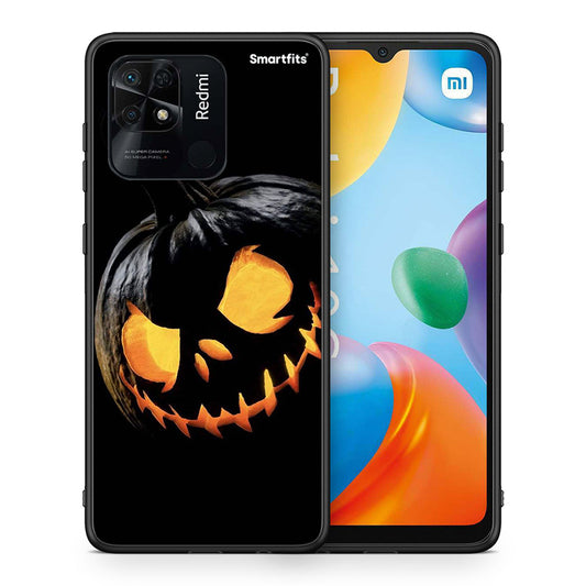 Θήκη Xiaomi Redmi 10C Halloween Scary Pumpkin από τη Smartfits με σχέδιο στο πίσω μέρος και μαύρο περίβλημα | Xiaomi Redmi 10C Halloween Scary Pumpkin case with colorful back and black bezels