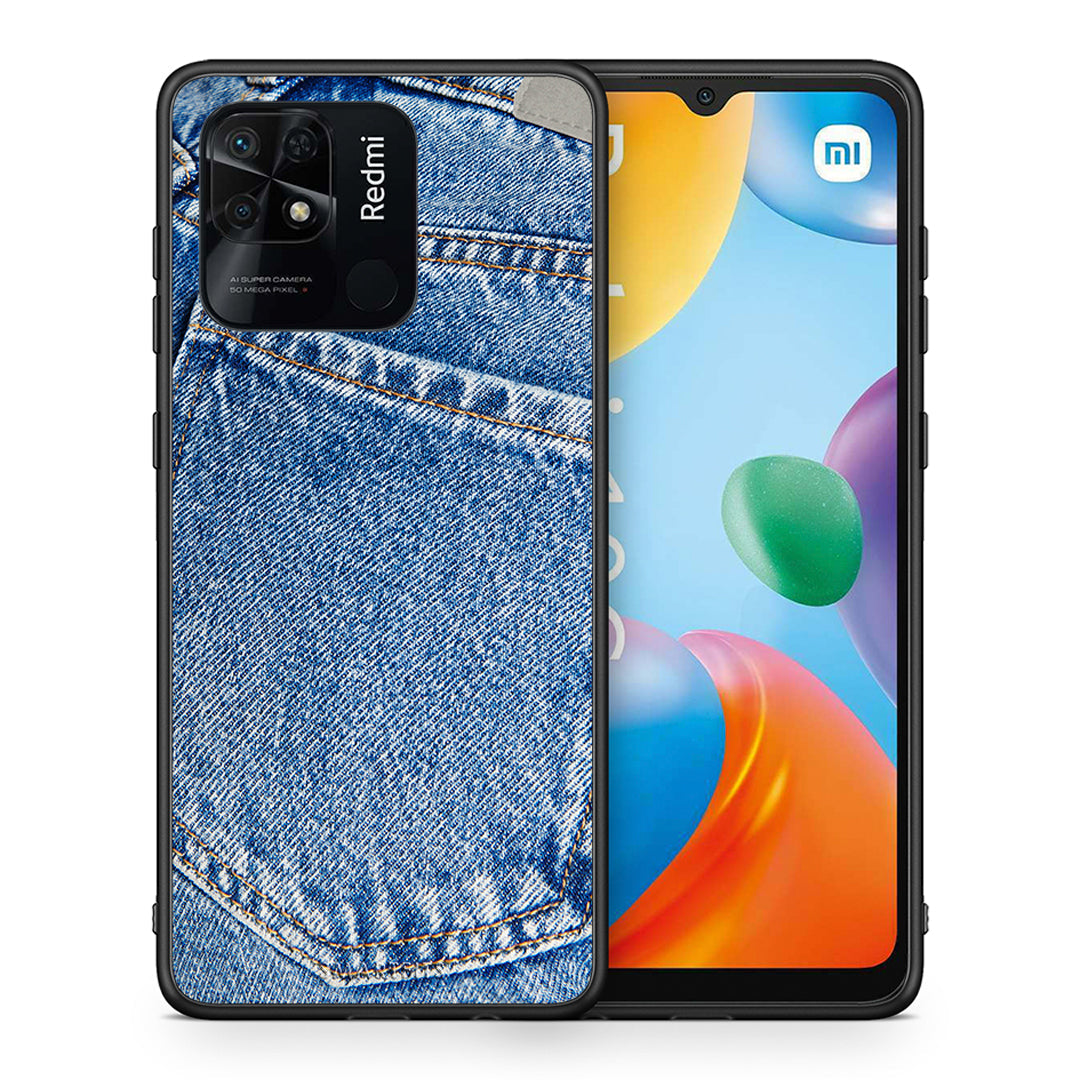 Θήκη Xiaomi Redmi 10C Jeans Pocket από τη Smartfits με σχέδιο στο πίσω μέρος και μαύρο περίβλημα | Xiaomi Redmi 10C Jeans Pocket case with colorful back and black bezels