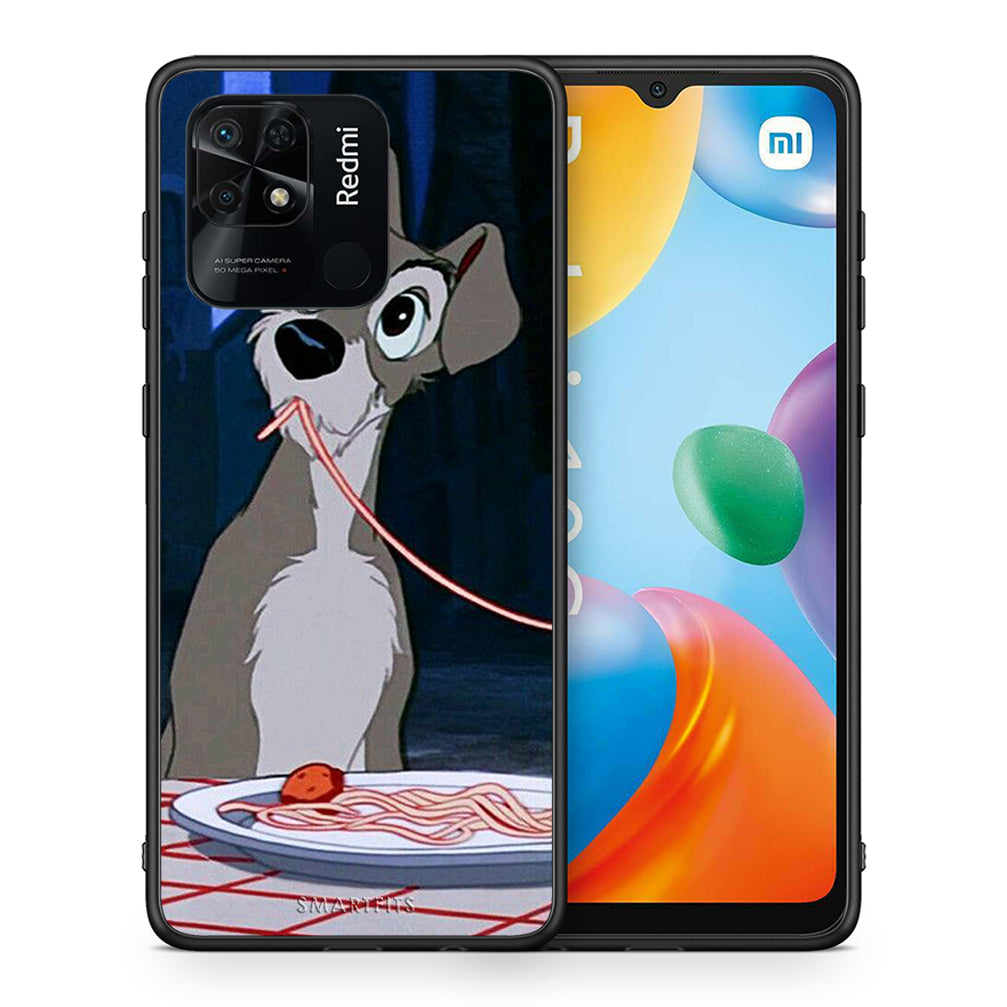 Θήκη Αγίου Βαλεντίνου Xiaomi Redmi 10C Lady And Tramp 1 από τη Smartfits με σχέδιο στο πίσω μέρος και μαύρο περίβλημα | Xiaomi Redmi 10C Lady And Tramp 1 case with colorful back and black bezels