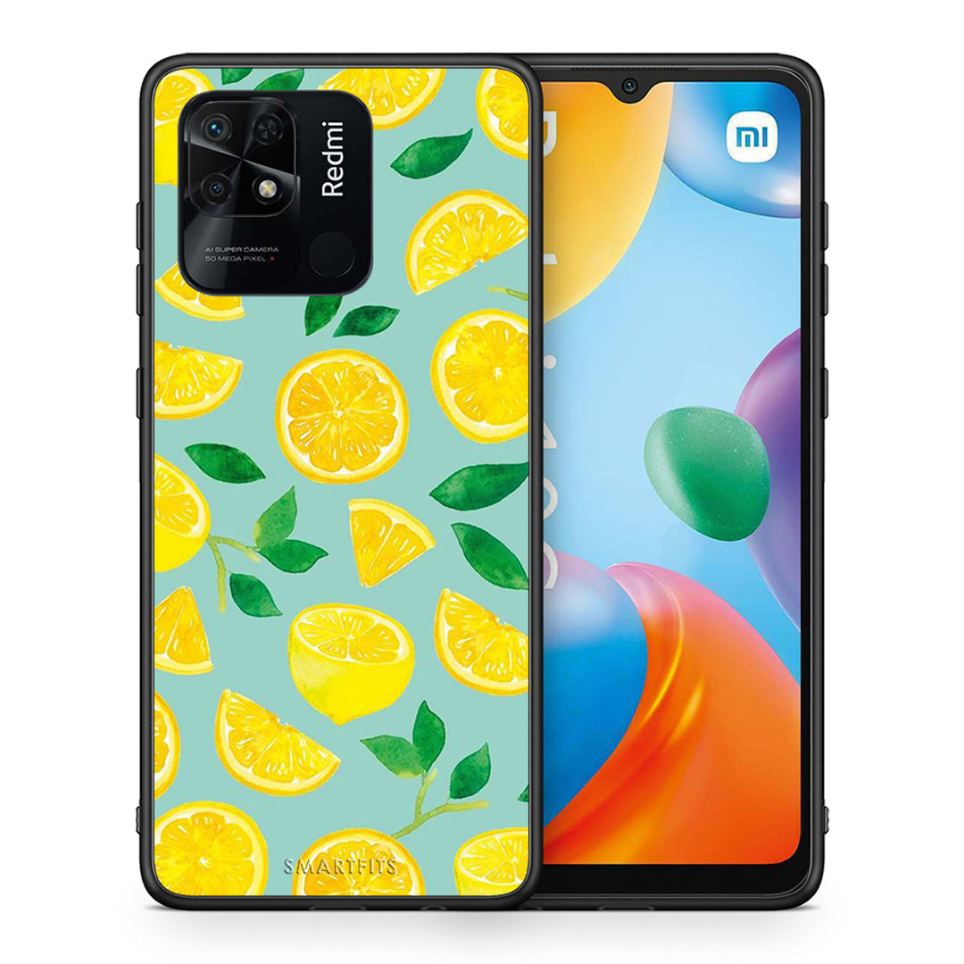 Θήκη Xiaomi Redmi 10C Lemons από τη Smartfits με σχέδιο στο πίσω μέρος και μαύρο περίβλημα | Xiaomi Redmi 10C Lemons case with colorful back and black bezels