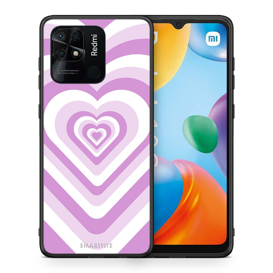Θήκη Xiaomi Redmi 10C Lilac Hearts από τη Smartfits με σχέδιο στο πίσω μέρος και μαύρο περίβλημα | Xiaomi Redmi 10C Lilac Hearts case with colorful back and black bezels