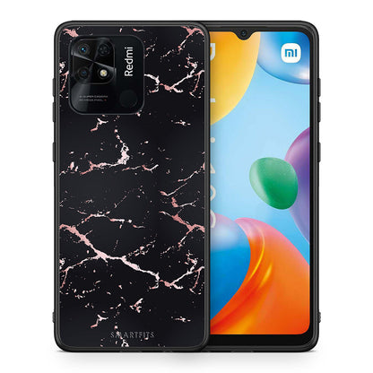 Θήκη Xiaomi Redmi 10C Black Rosegold Marble από τη Smartfits με σχέδιο στο πίσω μέρος και μαύρο περίβλημα | Xiaomi Redmi 10C Black Rosegold Marble case with colorful back and black bezels