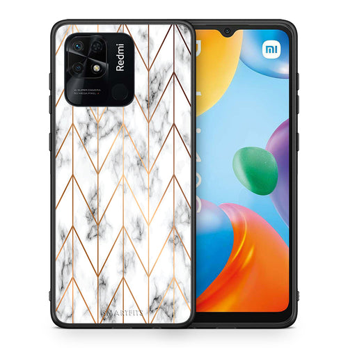 Θήκη Xiaomi Redmi 10C Gold Geometric Marble από τη Smartfits με σχέδιο στο πίσω μέρος και μαύρο περίβλημα | Xiaomi Redmi 10C Gold Geometric Marble case with colorful back and black bezels
