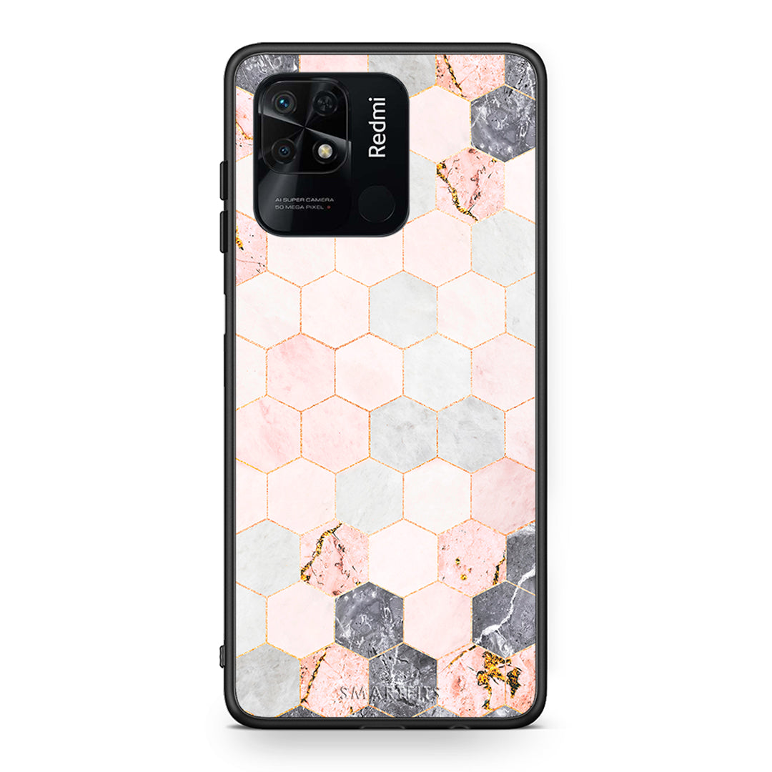 4 - Xiaomi Redmi 10C Hexagon Pink Marble case, cover, bumper