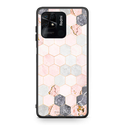4 - Xiaomi Redmi 10C Hexagon Pink Marble case, cover, bumper