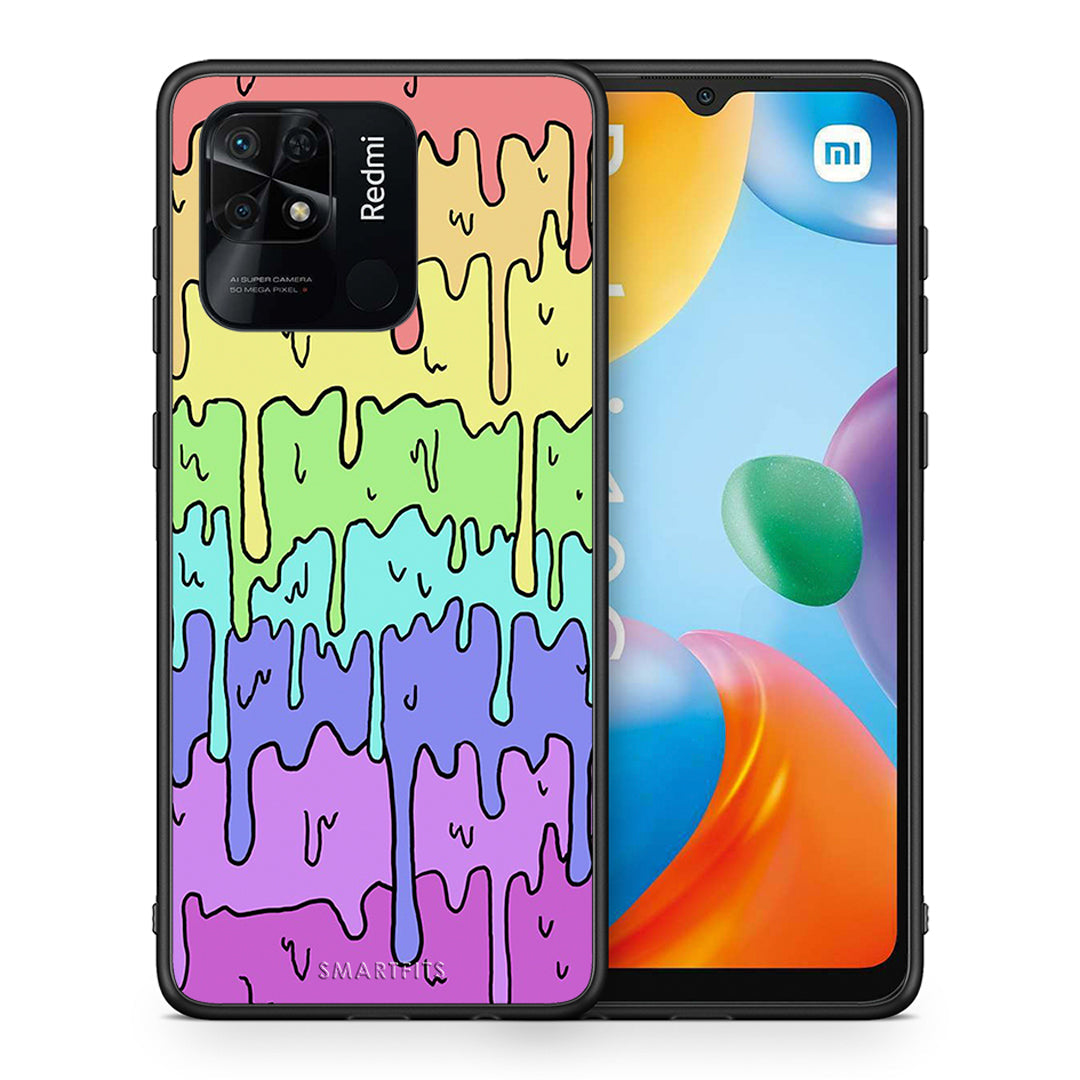 Θήκη Xiaomi Redmi 10C Melting Rainbow από τη Smartfits με σχέδιο στο πίσω μέρος και μαύρο περίβλημα | Xiaomi Redmi 10C Melting Rainbow case with colorful back and black bezels