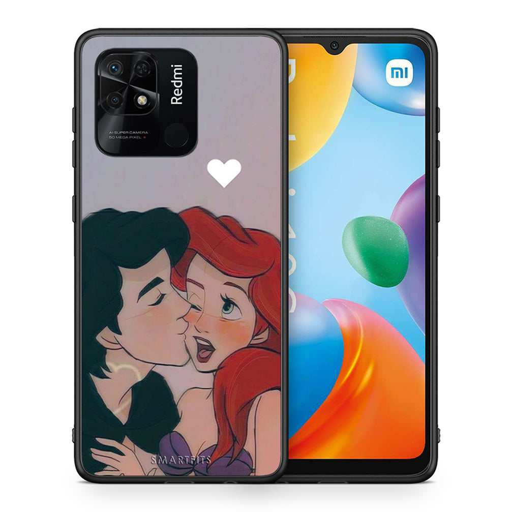 Θήκη Αγίου Βαλεντίνου Xiaomi Redmi 10C Mermaid Love από τη Smartfits με σχέδιο στο πίσω μέρος και μαύρο περίβλημα | Xiaomi Redmi 10C Mermaid Love case with colorful back and black bezels