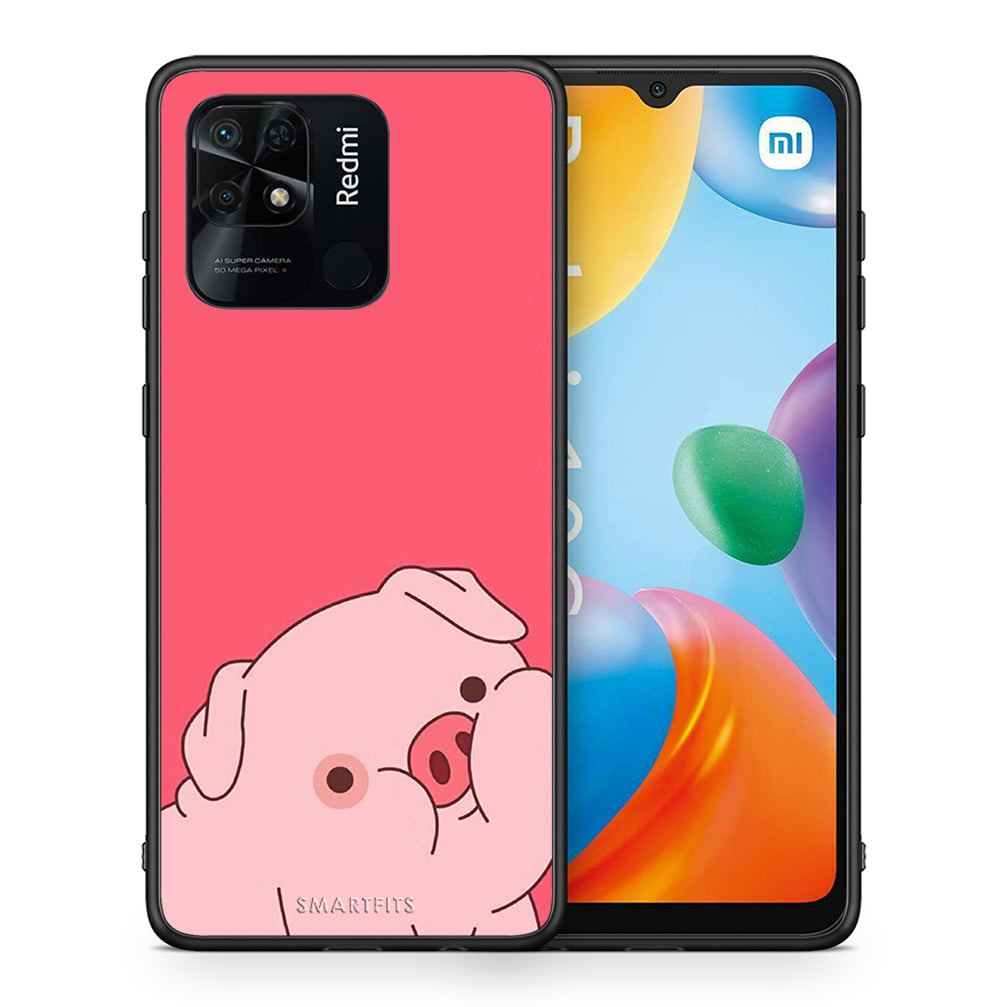 Θήκη Αγίου Βαλεντίνου Xiaomi Redmi 10C Pig Love 1 από τη Smartfits με σχέδιο στο πίσω μέρος και μαύρο περίβλημα | Xiaomi Redmi 10C Pig Love 1 case with colorful back and black bezels