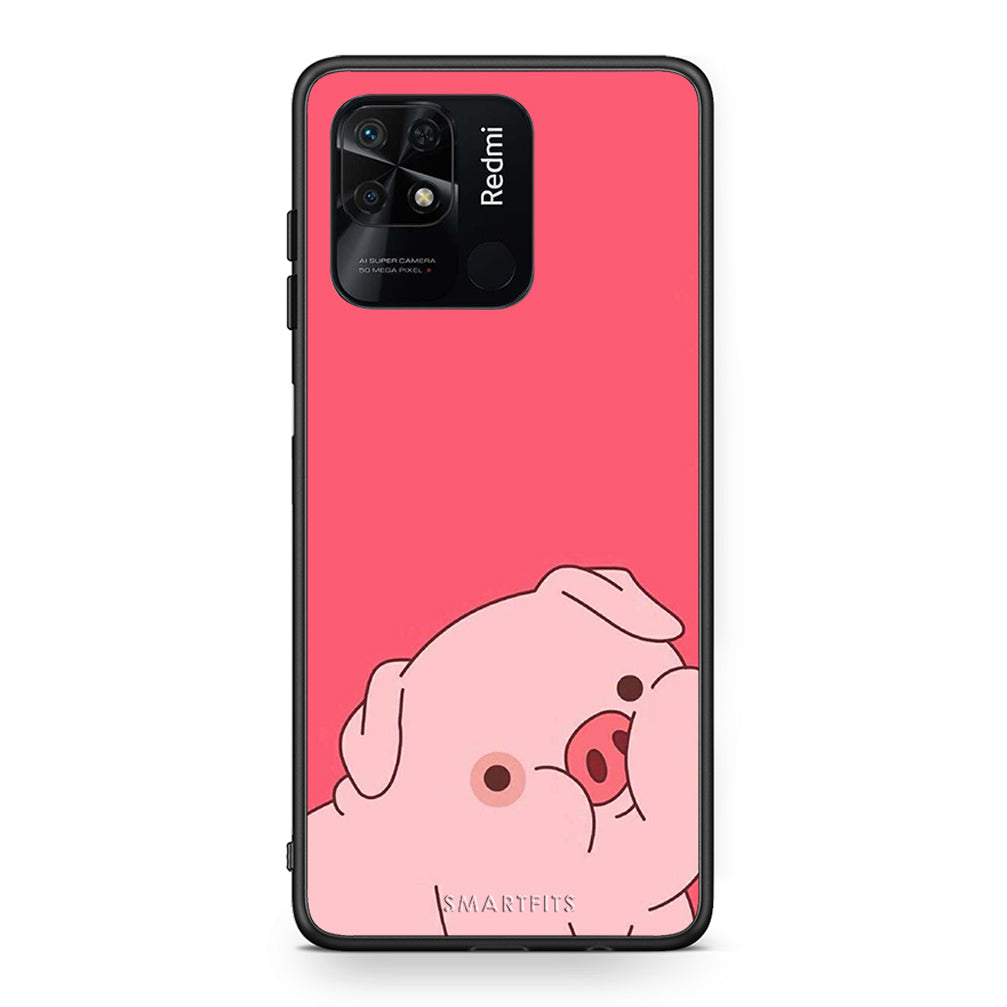 Xiaomi Redmi 10C Pig Love 1 Θήκη Αγίου Βαλεντίνου από τη Smartfits με σχέδιο στο πίσω μέρος και μαύρο περίβλημα | Smartphone case with colorful back and black bezels by Smartfits